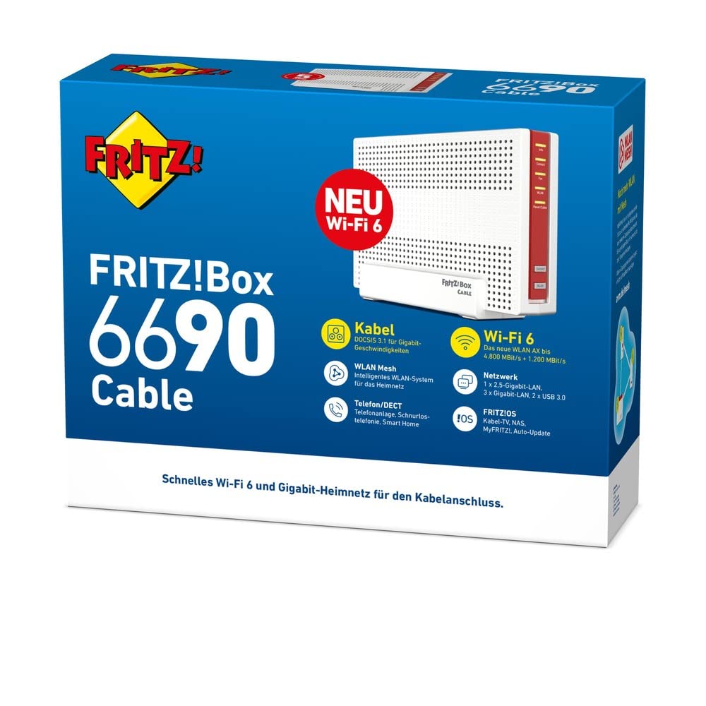 AVM FRITZ!Box 6690 Cable (DOCSIS 3.1, Wi-Fi 6, 4.800 + 1.200 Mbit/s, 2.5-Gbit LAN, USB 3.0, DECT)