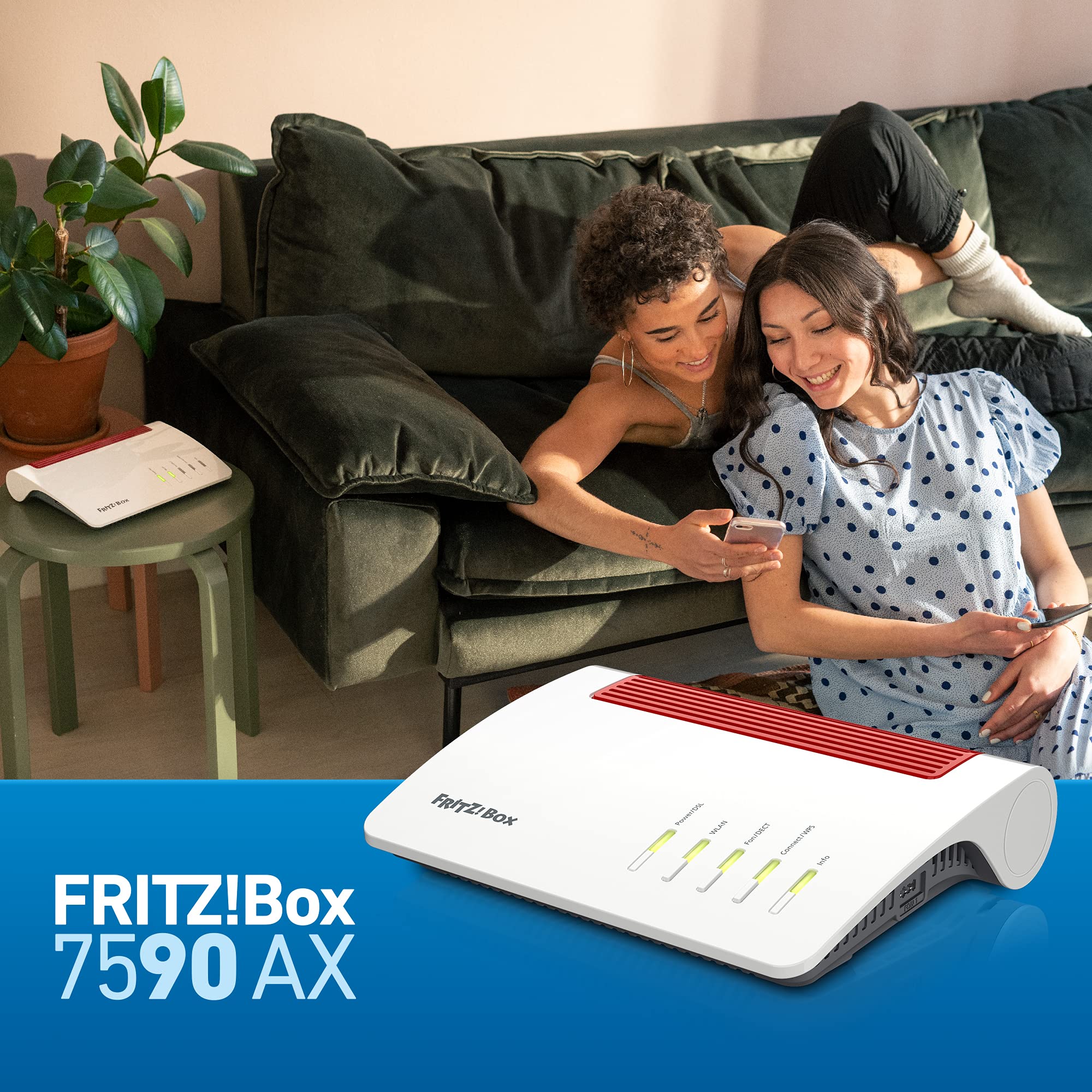 AVM FRITZ!Box 7590 AX (Wi-Fi 6, 2.400 + 1.200 Mbit/s, VDSL 300, Mesh, DECT, DE-Version) (Generalüberholt), Weiß